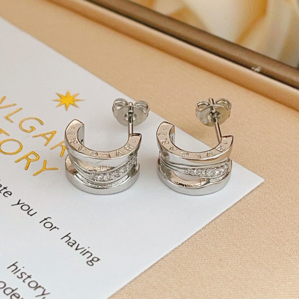 Bulgari Silver-Tone Double Hoop Earrings with Pavé Accents